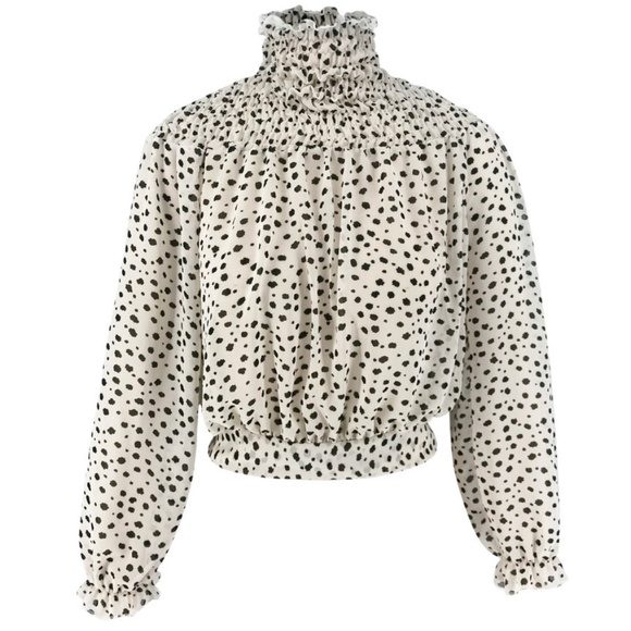 Merry Terry Chiffon Printed Polka Dot Bow Blouse - Picture 3 of 4